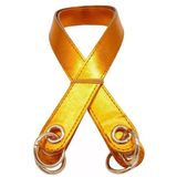 Çanta Aksesuar Parlak Rugan Deri Kuş Gözlü Çift Çanta Sapı Turuncu Renk Light Gold Metalli
