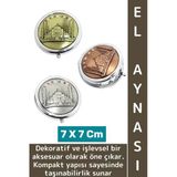 Çanta Cep Boy Dekoratif Hediyelik Çok Şık Estetik Kabartmalı İstanbul Temalı Metal El Aynası 7 Cm