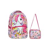 Çanta Limanı Pembe Unicorn Desenli Kız İlkokul Sırt Çantası + Beslenme Çantası