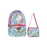 Çanta Limanı Yeşil Magic Unicorn Figürlü Kız İlkokul Sırt Çantası + Beslenme Çantası