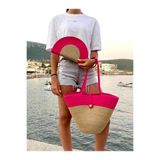 çanta tasarımcısı Fuşya Kordon İp El Askılı Clutch Çanta Takım Pembe Büyük Boy