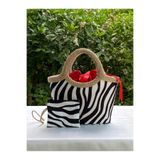 çanta tasarımcısı Jüt Hasır Siyah Beyaz Zebra Gece Çantası Siyah Beyaz 32 x 30