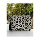 çanta tasarımcısı Kadın Beyaz Leopar Desen Clutch Çanta Siyah-Beyaz 31 cm