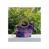 çanta tasarımcısı Mor Moroccon Jüt Hasır Keseli Gece Çantası Mor 32 x 30