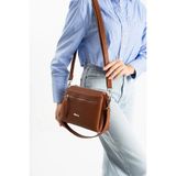 Çanta Trend 7 Bölmeli 2 Askılı Omuz ve Çapraz Çantası Astarlı Günlük Kullanıma Uygun - Taba