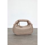 Çantacımstore Kadın Mini Clutch Örgülü El Çantası Vizon