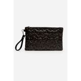 Çantacımstore Kadın Yıldız Desenli Platin Parlak Portföy & Clutch Çanta Siyah Simli