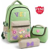 Çantaland 3’lü Ilkokul Çanta Seti Kız Çocuk Sırt Çantası + Içi Folyolu Beslenme Çantası + Kalemlik - Yeşil - Yükseklik: 38 cm, Genişlik 30cm, Taban Derinliği 20 cm