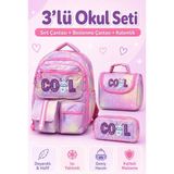 Çantaland 3’lü Okul Çantası Seti, Isı Yalıtımlı Beslenme Çantası ve Çift Bölmeli Kalemlik - Sırt Çantası - Pembe - Yükseklik: 42 cm, Genişlik 30cm, Taban Derinliği 20 cm