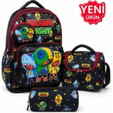 Çantaland 4’lü Set, Erkek Çocuk Desenli Ilkokul Okul Çantası + Beslenme Çantası + Kalemlik + Silgilik - Tek Adet - Kırmızı - Siyah