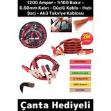 Çantalı 1200 Amper Oto %100 Bakır 0.50MM Kalın Kablo Güçlü Hızlı Şarj Akü Takviye Aktarım Kablosu