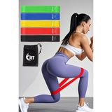 Çantalı 5 Seviyeli Çok Renkli Direnç Lastiği Seti, Pilates ve Squat Egzersizleri Için - Açık Beyaz - Gri