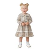 Çantalı Çiçekli Kız Çocuk Elbise, KREM, 1-2YAS