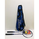 Çantalı Çiftli Badminton 2 adet raket + badminton topu + çantası set halinde MAVİ