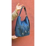 Çantam Gelsin Kadın Ayarlanabilir Çapraz Askılı 4 Bölmeli Siyah Saten Omuz ve Çapraz Çanta - 33x33 - Mavi