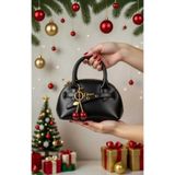 cantamella Siyah El ve Omuz Çantası - Kiraz Charm Hediyeli Askılı Mini Bag