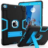 Cantis iPad 9. Nesil/8. Nesil/7. Nesil için Kılıf, İnce Ağır Hizmet Darbeye Dayanıklı Sağlam Koruyucu Kılıf, iPad 10,2 inç 2021/2020/2019 için Dahili Standlı, Siyah+Mavi