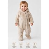 Cantoy Bebek Peluş Astronot Tulum Krem Renk Kapüşonlu Kulaklı Ayaklı Kışlık - 3 - 6 Ay