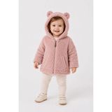 Cantoy Bebek Peluş Ayıcık Kulaklı Kapüşonlu Mont Premium Kalite - Pembe - 9 - 12 Ay