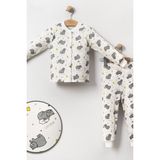 Cantoy Erkek Çocuk Baskılı Pamuklu 2'li Pijama Takımı - Beyaz - 12 Ay