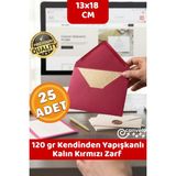 Canvela 120 Gr. Kalın Premium Yapışkanlı Kırmızı Zarf 13X18 cm Mektup Kartpostal Davetiye Zarfı - 25 Adet