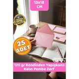 Canvela 120 Gr. Kalın Premium Yapışkanlı Pembe Zarf 13X18 cm Mektup Kartpostal Davetiye Zarfı - 25 Adet