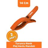 Canvela 2 Adet Turuncu Mandal Xl Büyük Boy Şezlong Plaj Havlu Mandalı Halı Asma Battaniye ve Havlu Tutucu Mandal - 6+ Yaş