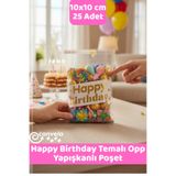 CANVELA 25 Adet Happy Birthday Temalı Poşet Doğum Günü Temalı Poşet10x10 Cm Opp Yapışkanlı Poşet