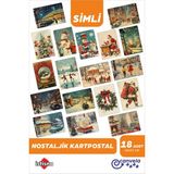 Canvela 3'lü Set 18 Adet Yılbaşı Nostalji Simli Kartpostal Seti Yeni Yıl Postcard Christmas Kardan Adam - Çok Renkli