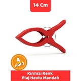 Canvela 4 Adet Kırmızı Mandal Xl Büyük Boy Şezlong Plaj Havlu Mandalı Halı Asma Battaniye ve Havlu Tutucu Mandal - 6+ Yaş