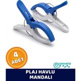 Canvela 4 Adet Mavi Beyaz Xl Büyük Boy Şezlong Plaj Havlu Mandalı Halı Asma Battaniye ve Havlu Tutucu Mandal - Çok Renkli - 6+ Yaş
