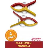 Canvela 4 Adet Sarı Kırmızı Xl Büyük Boy Şezlong Plaj Havlu Mandalı Halı Asma Battaniye ve Havlu Tutucu Mandal - Sarı - Kırmızı - 6+ Yaş