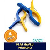 Canvela 4 Adet Sarı Lacivert Xl Büyük Boy Şezlong Plaj Havlu Mandalı Halı Asma Battaniye ve Havlu Tutucu Mandal - Sarı - Lacivert - 6+ Yaş