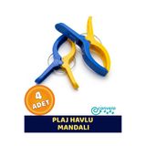 CANVELA 4 Adet Sarı Lacivert XL Büyük Boy Şezlong Plaj Havlu Mandalı Halı Asma Battaniye ve Havlu Tutucu Mandal