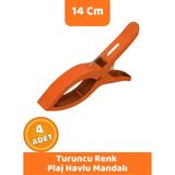 Canvela 4 Adet Turuncu Mandal Xl Büyük Boy Şezlong Plaj Havlu Mandalı Halı Asma Battaniye ve Havlu Tutucu Mandal - 6+ Yaş