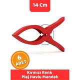 Canvela 6 Adet Kırmızı Mandal Xl Büyük Boy Şezlong Plaj Havlu Mandalı Halı Asma Battaniye ve Havlu Tutucu Mandal - 6+ Yaş