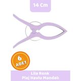 Canvela 6 Adet Lila Mandal Xl Büyük Boy Şezlong Plaj Havlu Mandalı Halı Asma Battaniye ve Havlu Tutucu Mandal - 6+ Yaş