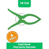 Canvela 6 Adet Yeşil Mandal Xl Büyük Boy Şezlong Plaj Havlu Mandalı Halı Asma Battaniye ve Havlu Tutucu Mandal - 6+ Yaş