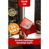 Canvela Premium Kırmızı Aydınger Zarf 13X18 cm Şeffaf Zarf Transparan Zarf Düğün Davetiye Zarfı - 25 Adet