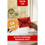 Canvela Premium Kırmızı Aydınger Zarf 13X18 cm Şeffaf Zarf Transparan Zarf Düğün Davetiye Zarfı - 50 Adet