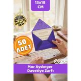 Canvela Premium Mor Aydınger Zarf 13X18 cm Şeffaf Zarf Transparan Zarf Düğün Davetiye Zarfı - 50 Adet