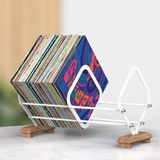 Canyave Vinil Plak Depolama Tutucu, Vinil Kayıt Düzenleyici Vitrin 80 LP'ye Kadar Kapasiteli Metal Yapı Ahşap Taban Kayıt Tutucu Standlı (Beyaz)