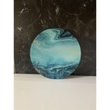 Çap 27Cm - Buzlu Cam, Okyanus - Kesme Tahtası - Sunumluk