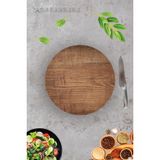 Çap 32cm - Koyu Ahşap Desenli - Cam Kesme Tahtası
