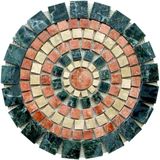Çap 40 cm, Yeşil Mermer ve Klasik Bej Traverten Mozaik Dekor Madalyon, Modern ve Geleneksel Alanlar İçin Honlanmış Yüzey, İç Dış Mekanlara Sehpa Masa Üstün için İdeal, Kır ve Yazlık Evlere Uygun
