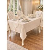Çapa Home (26 Parça) Leke Tutmaz Spor Çizgili Sofra Takımı - Bej - 160 x 220 cm