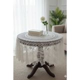 Çapa Ipi Ile Yapılmış El Işi Dantel Iğne Oyası Yuvarlak Masa Örtüsü 100 cm - Dilimli 2. Model - Krem