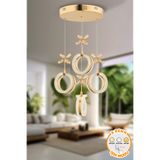 Capella Aydınlatma Modern 4'Lü Halka 3 Renk Işık Özellikli Gold Kaplama Sarkıt Led Avize Salon Mutfak Avize SR-20-4Lü-3Renk
