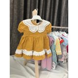 Capella Bebe Bebek Yakalı Müslin Sarı Dantelli Kız Bebek Elbisesi Kız Bebek Doğum Günü Elbise Modelleri Kız Bebek Hardal Sarısı %100 Pamuklu Bebek Elbisesi Modeli - 12 - 18 Ay