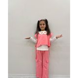 Capella Bebe Kız Çocuk Nar Çiçek Vintage Yaka Gömlek-Badi-Pantolon 3'lü Takım Kız Çocuk Bluz Gömlekli Pantolon - Nar Çiçeği - 5 Yaş
